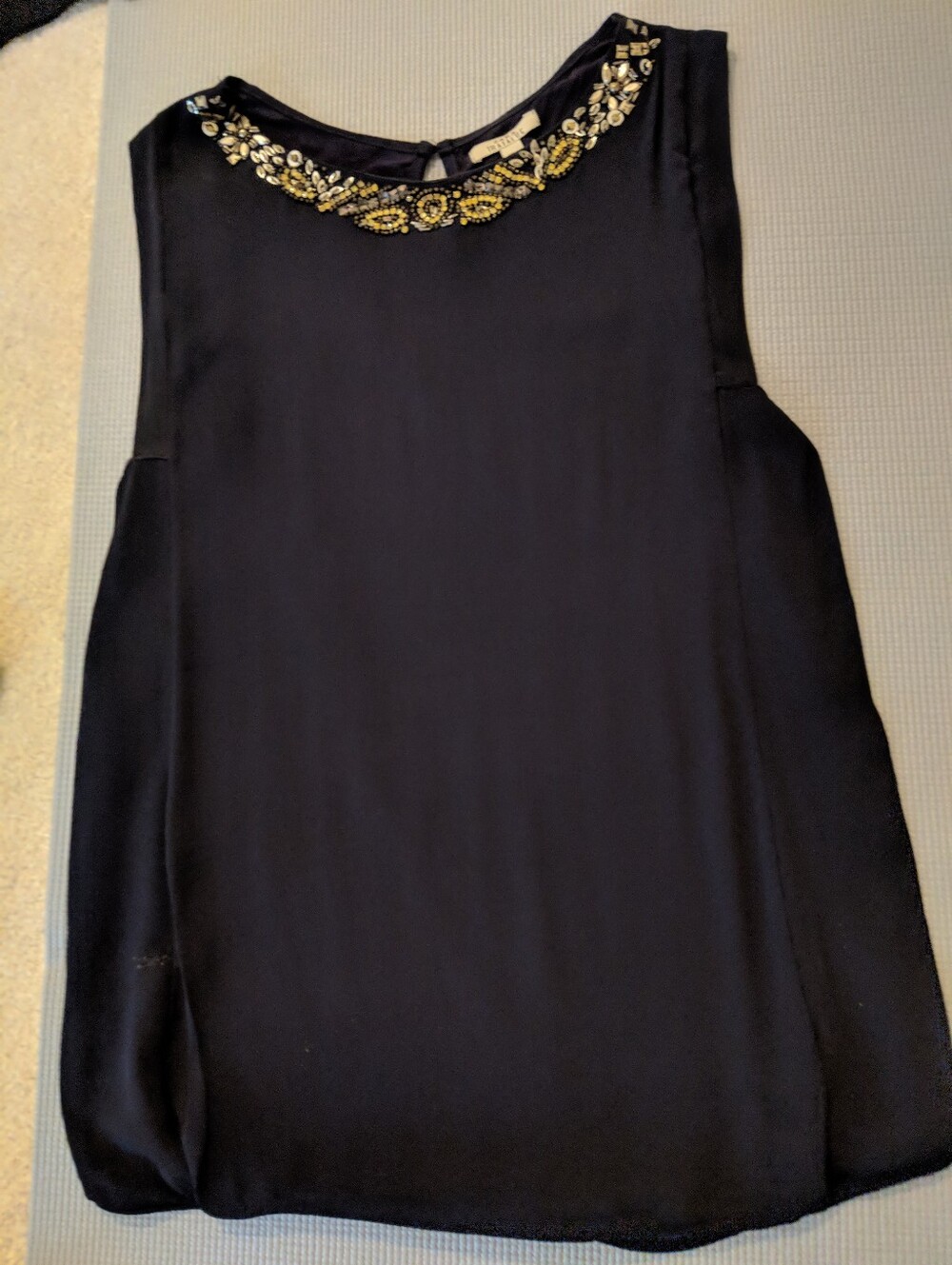Zara Sleeveless Black Beaded-Neck Shell Top